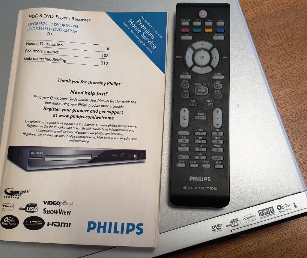 DVDR enregistreur PHILIPS DVDR3595H 250 Go Pour Pièces, Enlèvement ou Envoi, Ne fonctionne pas, Enregistreur à disque dur, Avec enregistreur DVD