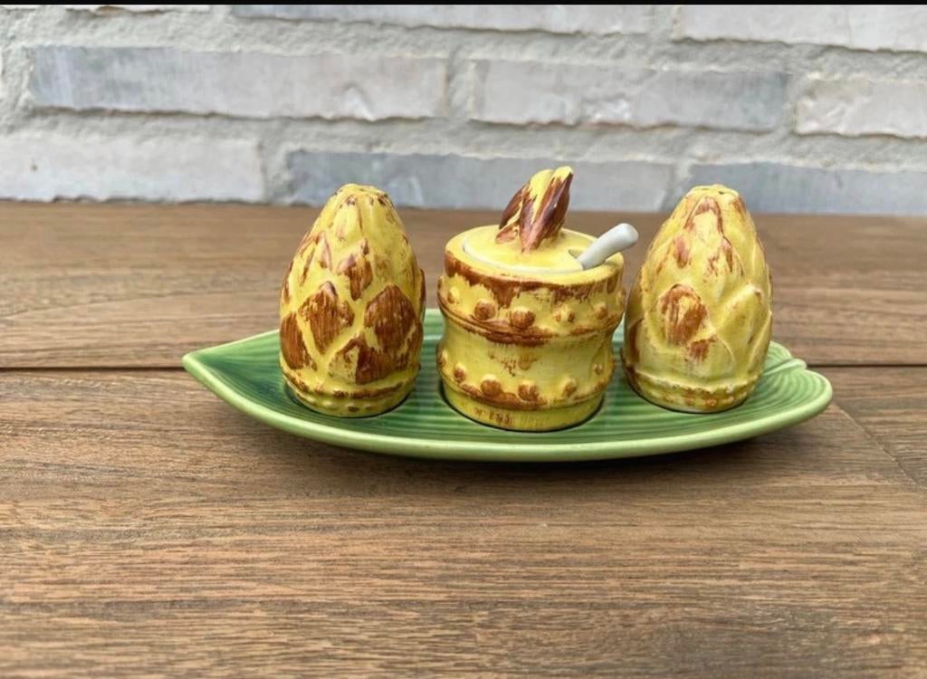 Vintage keramieken peper er zoutvat en mosterdpotje, Enlèvement ou Envoi