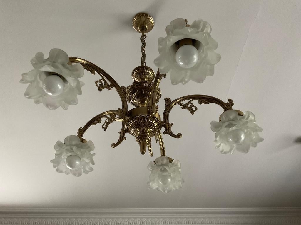 Luster met vijf bloemen, Enlèvement, Comme neuf, Verre