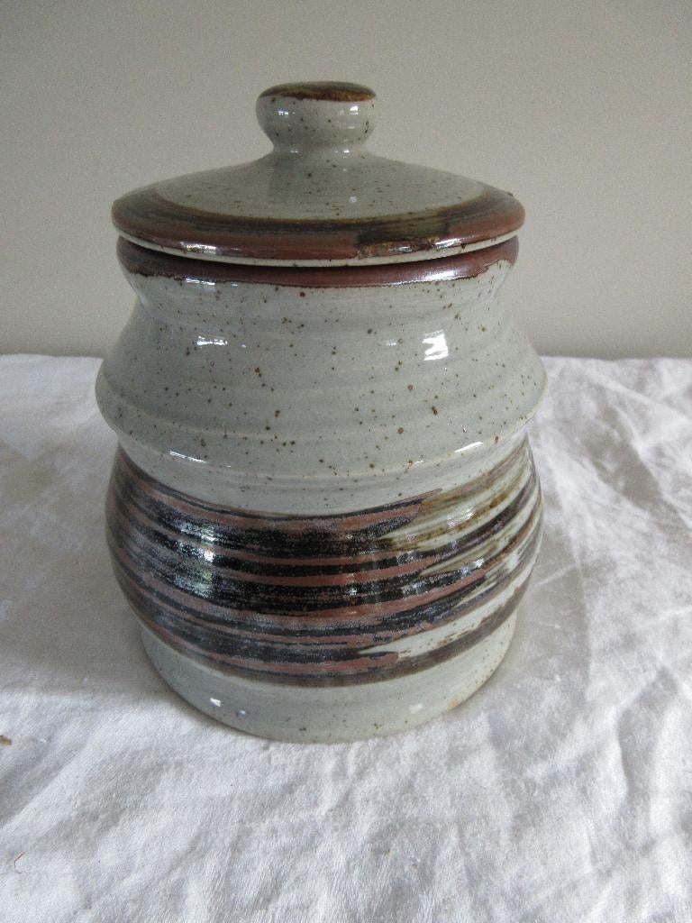 Ancien pot en céramique avec couvercle couleurs marron, Enlèvement