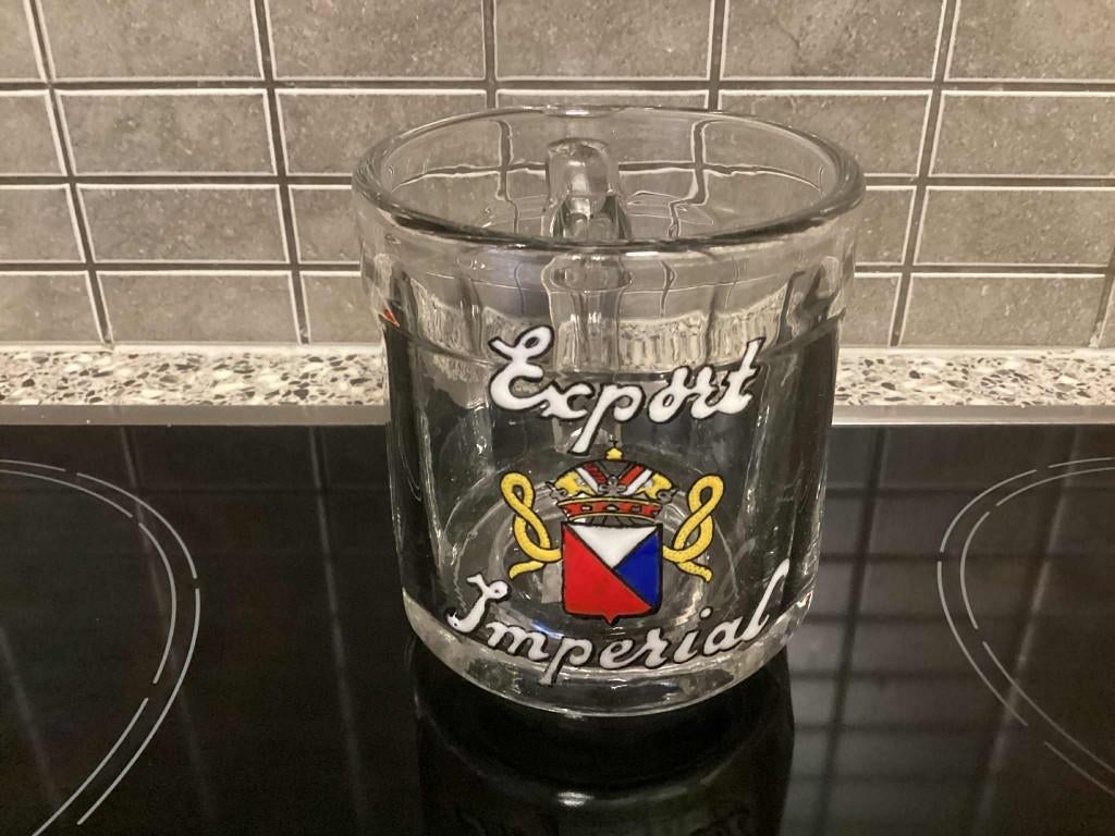Export Imperial bierpot emaille letters, Verzamelen, Biermerken, Ophalen of Verzenden, Zo goed als nieuw, Glas of Glazen, Overige merken