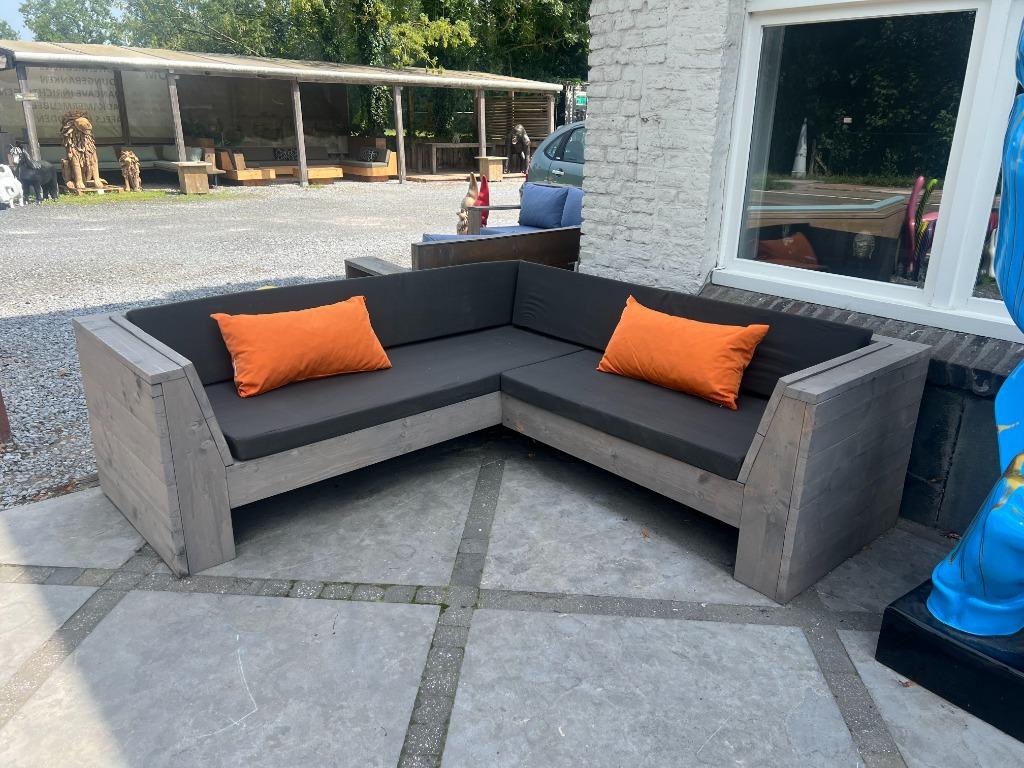 Solden 50% korting: loungebank met kussens, Tuin en Terras, 5 zitplaatsen, Steigerhout, Ophalen of Verzenden, Zo goed als nieuw