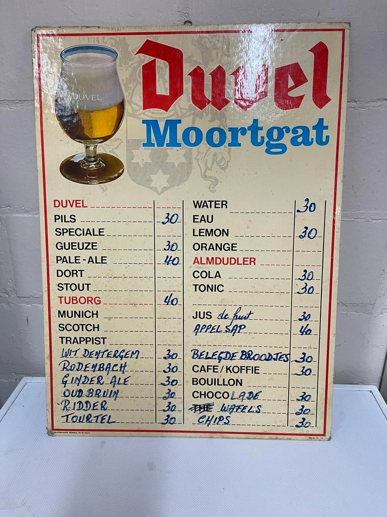 Duvel Moortgat prijslijst karton bord 1981, Verzamelen, Merken en Reclamevoorwerpen, Ophalen of Verzenden, Zo goed als nieuw