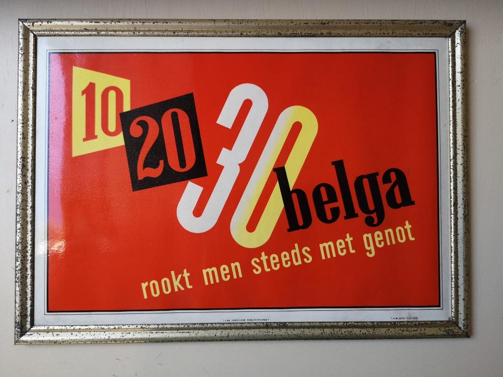 Vintagereclamebord Belga Sigaretten, jaren 50, Verzamelen, Merken en Reclamevoorwerpen, Ophalen of Verzenden, Zo goed als nieuw
