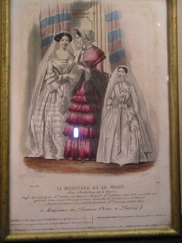 OUDE FASHION GRAVURE INGESTELD EN ONDER GLAS / 1852, Ophalen of Verzenden