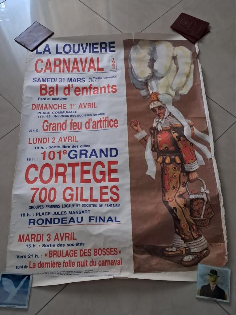 Affiche vintage carnaval de lalouviere 1984  90x60cm, Verzamelen, Deurposter of groter, Ophalen of Verzenden, Overige onderwerpen