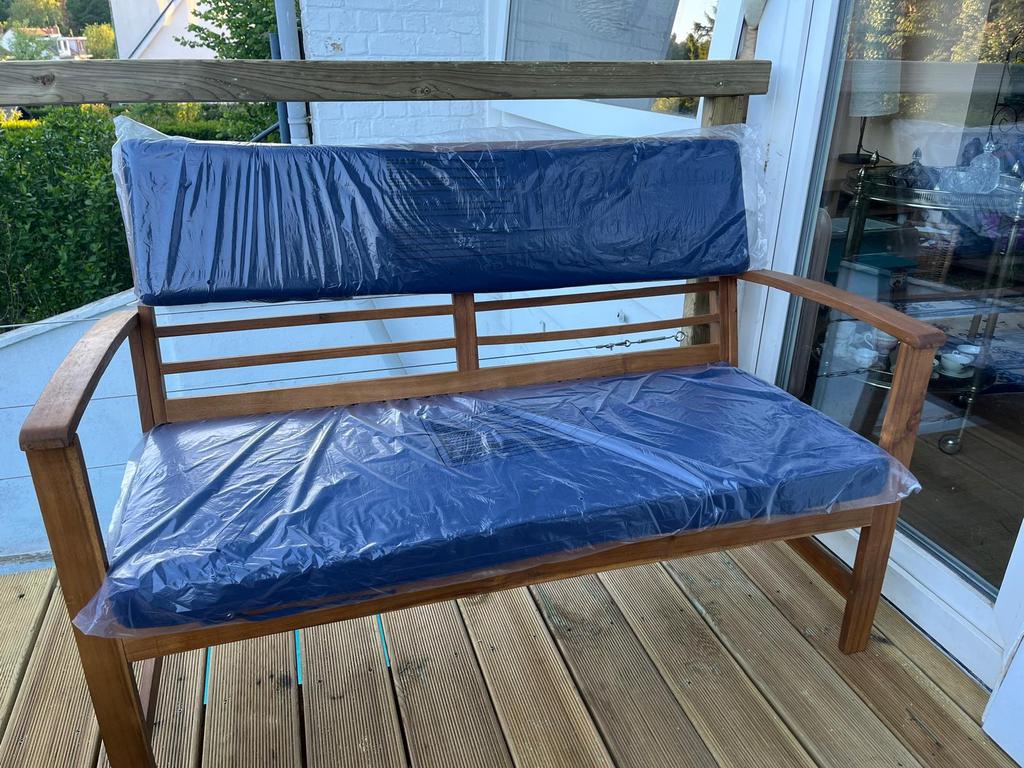 Banc de jardin 2 places en acacia avec coussins, Enlèvement, Neuf, Bois