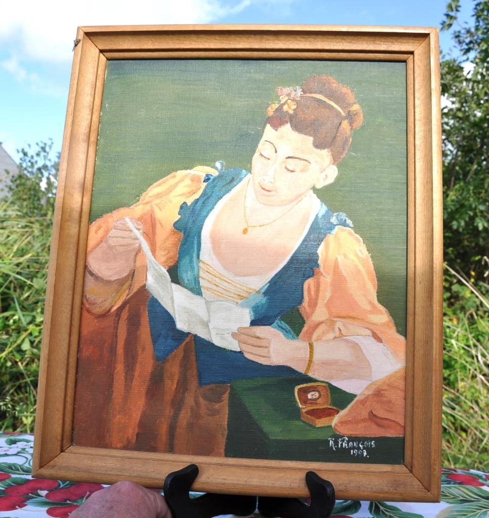 peinture hst dame au livre, Antiquités & Art, Art | Peinture | Classique, Enlèvement ou Envoi