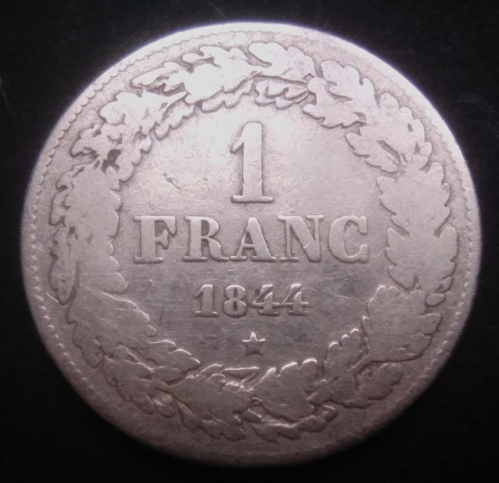 Belgique 1 franc 1844 Leopold 1 - 90% argent - rare, Enlèvement ou Envoi, Monnaie en vrac, Argent, Argent