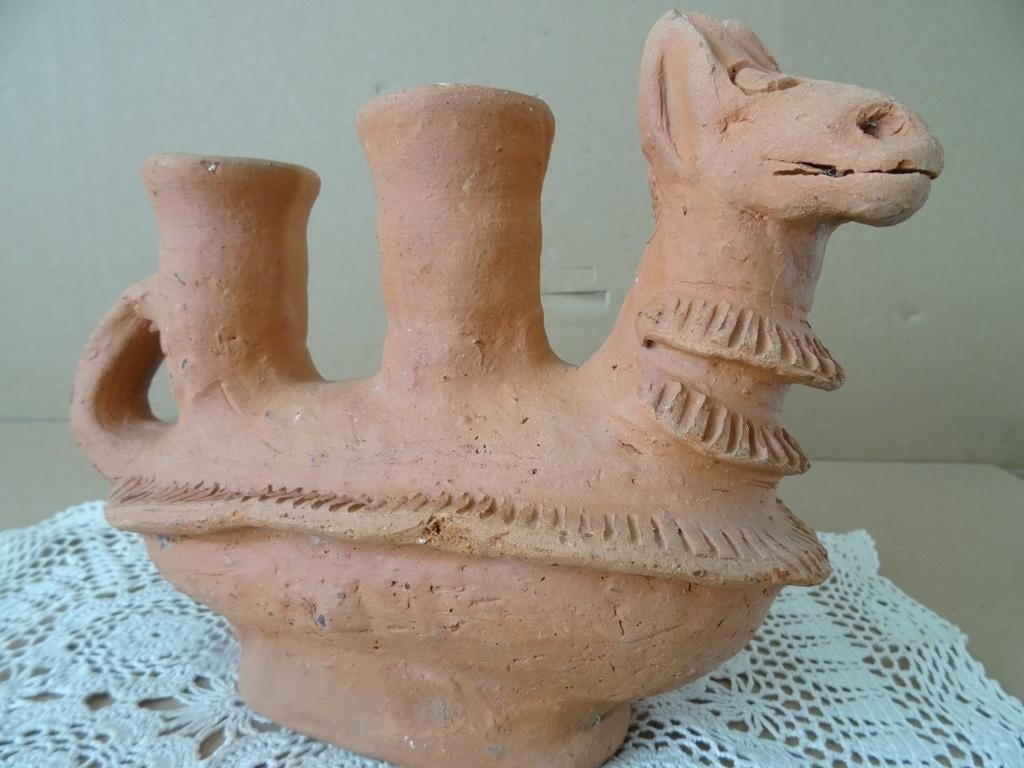 Chandelier poterie indigène Pérouvintage tête d'animal 18cm, Enlèvement ou Envoi