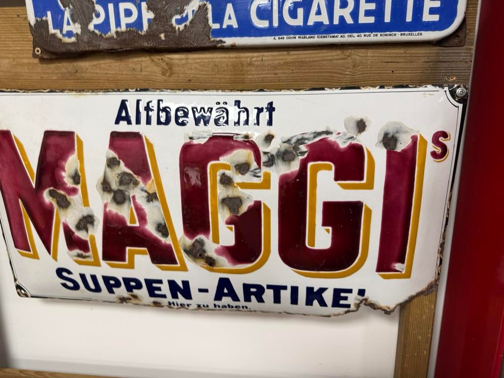 Groot MAGGI emaille reclamebord, Ophalen of Verzenden