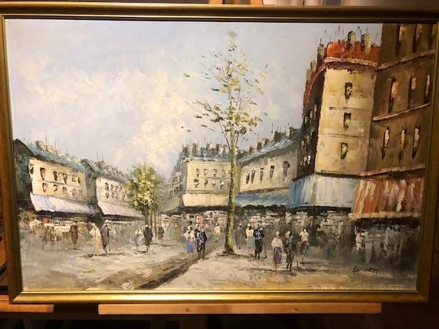 SCHILDERIJ PARIJS  STRAAT, Antiek en Kunst, Ophalen of Verzenden