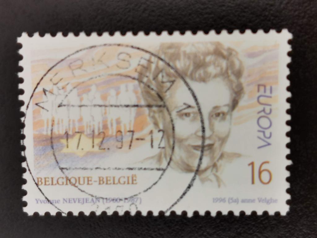 Belgique 1996 - Europe CEPT - Yvonne Nevejean, Enlèvement ou Envoi, Affranchi, Europe