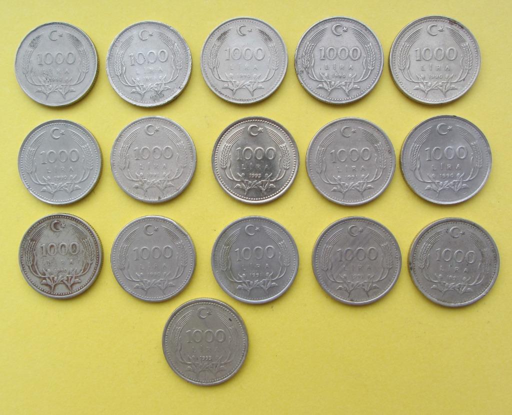 Turkse Lira - 1000 Lira - 16x - verschillende jaargangen, Postzegels en Munten, Ophalen of Verzenden, Overige landen, Losse munt