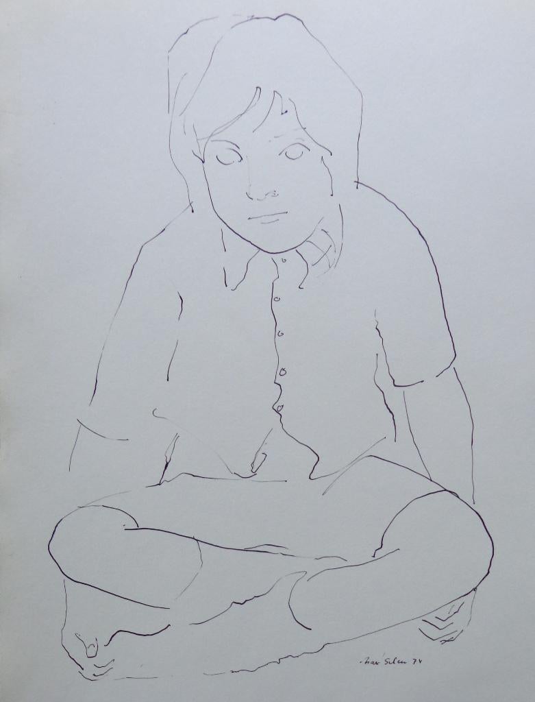 MAX SELEN / ZITTEND KIND / ORIGINEEL WERK / 40x30cm / SIG 74, Ophalen of Verzenden