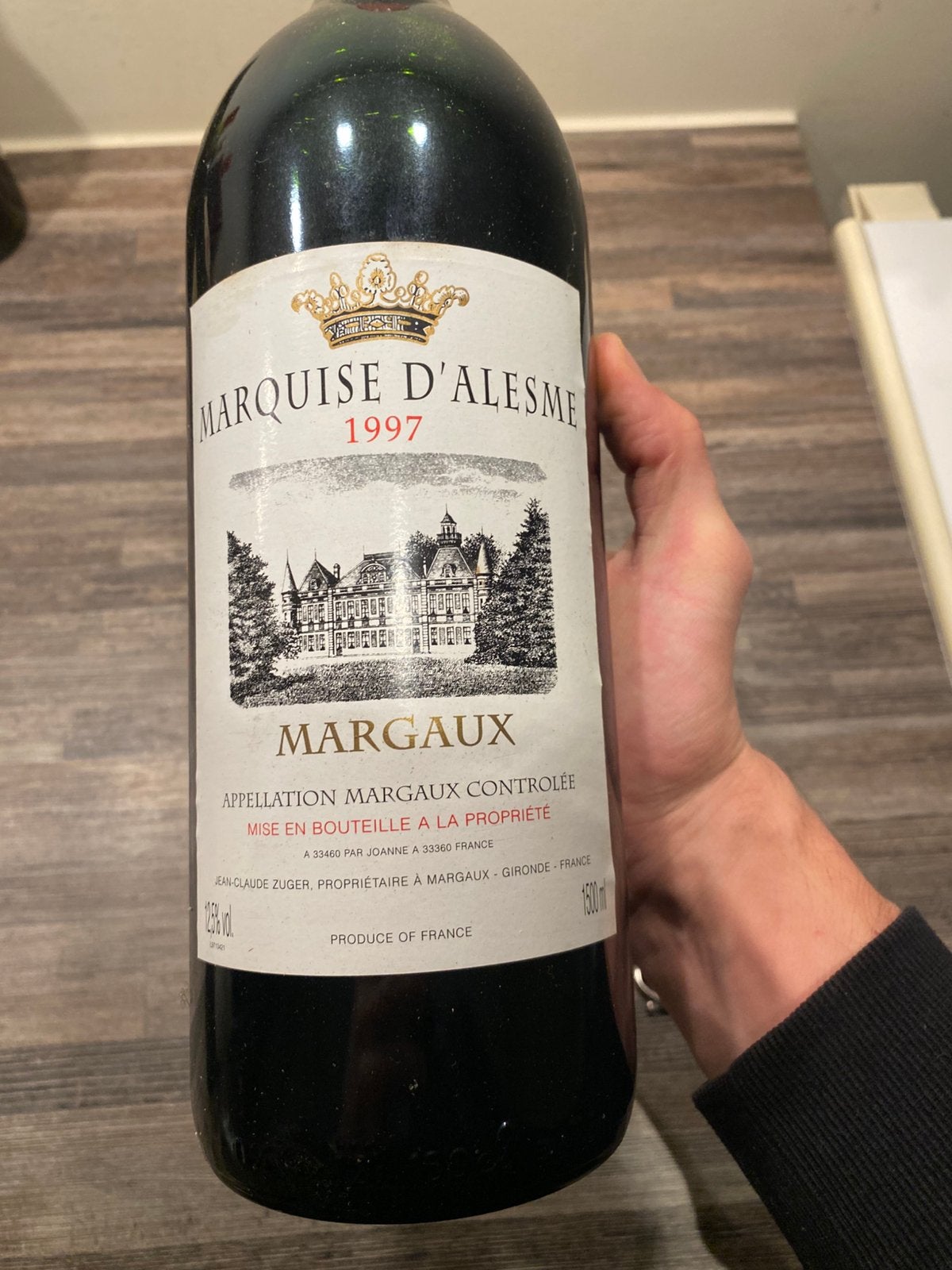 Marquise d’alesme Margaux, 1997. 1,5L, Collections, Pleine, Comme neuf, Enlèvement, Vin rouge