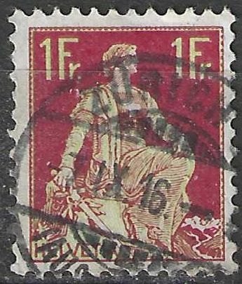 Zwitserland 1907/1917 - Yvert 126 - Helvetia - 1 F. (ST), Postzegels en Munten, Verzenden, Gestempeld