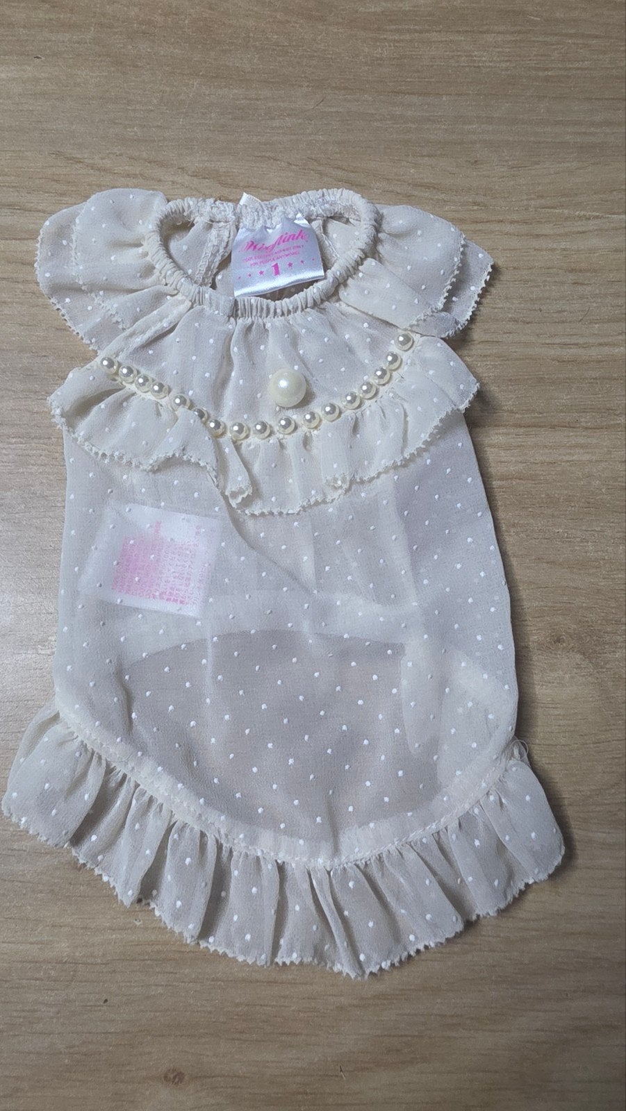 wooflink hondenshirt met ruches en parels beige maat 1, Dieren en Toebehoren, Ophalen, XS