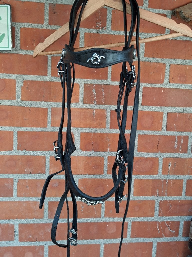Barok zwart lederen hoofdstel met zilveren versiering, Dieren en Toebehoren, Ophalen, Overige disciplines, Zwart, Overige maten