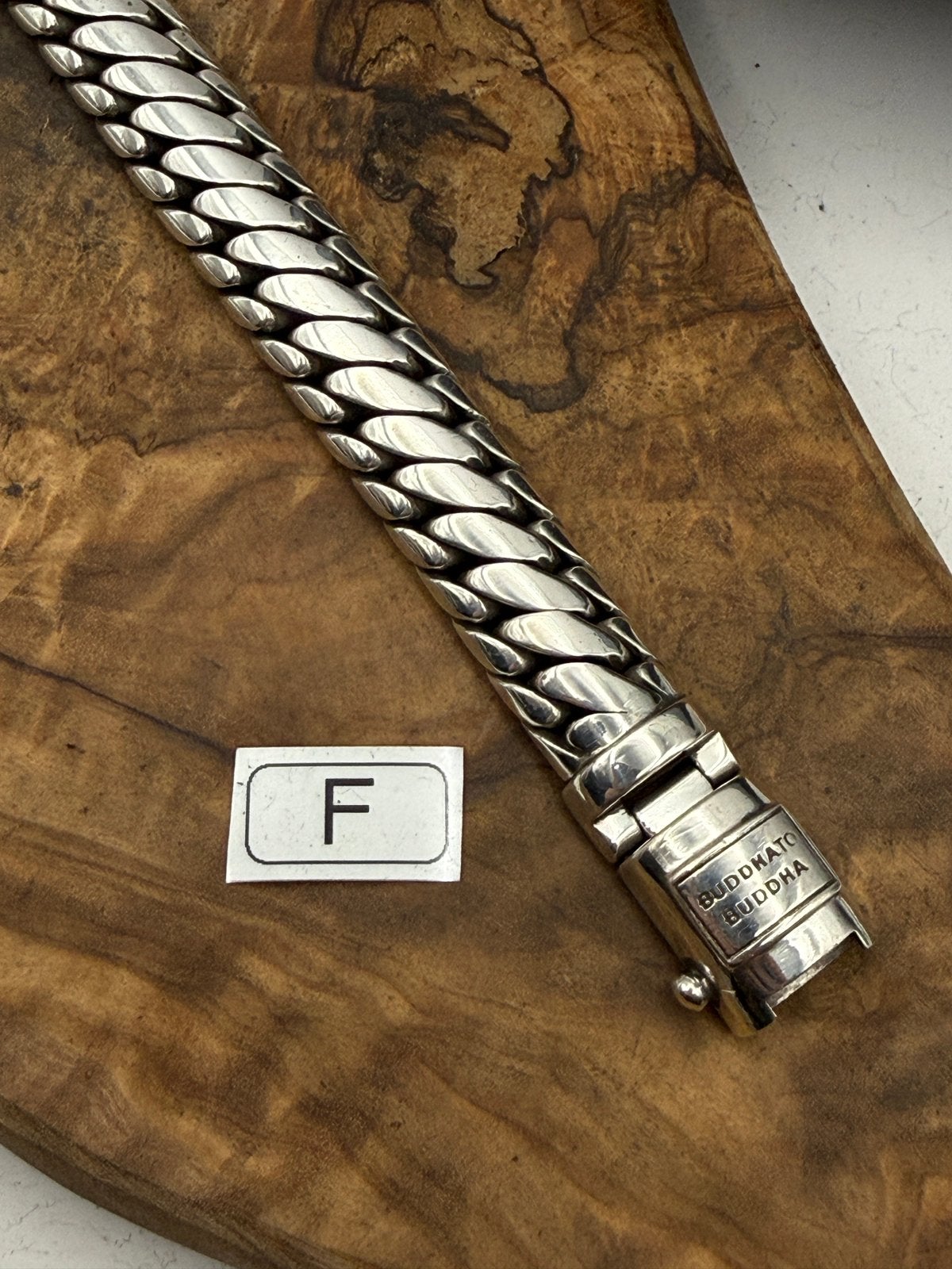 “BEN MEDIUM” buddha to buddha 23cm• Maat: F “GEPOLIJST”, Ophalen of Verzenden, Zo goed als nieuw, Zilver, Zilver