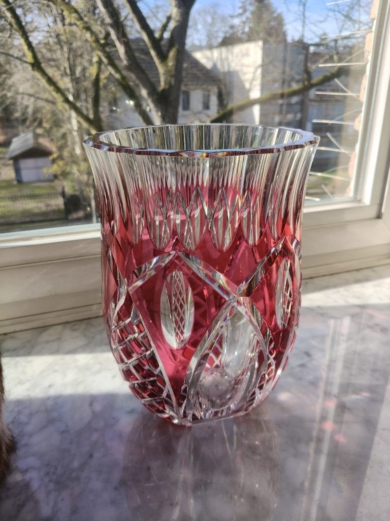 Val Saint Lambert kristallen vaas – rood overlay kristal, Enlèvement ou Envoi