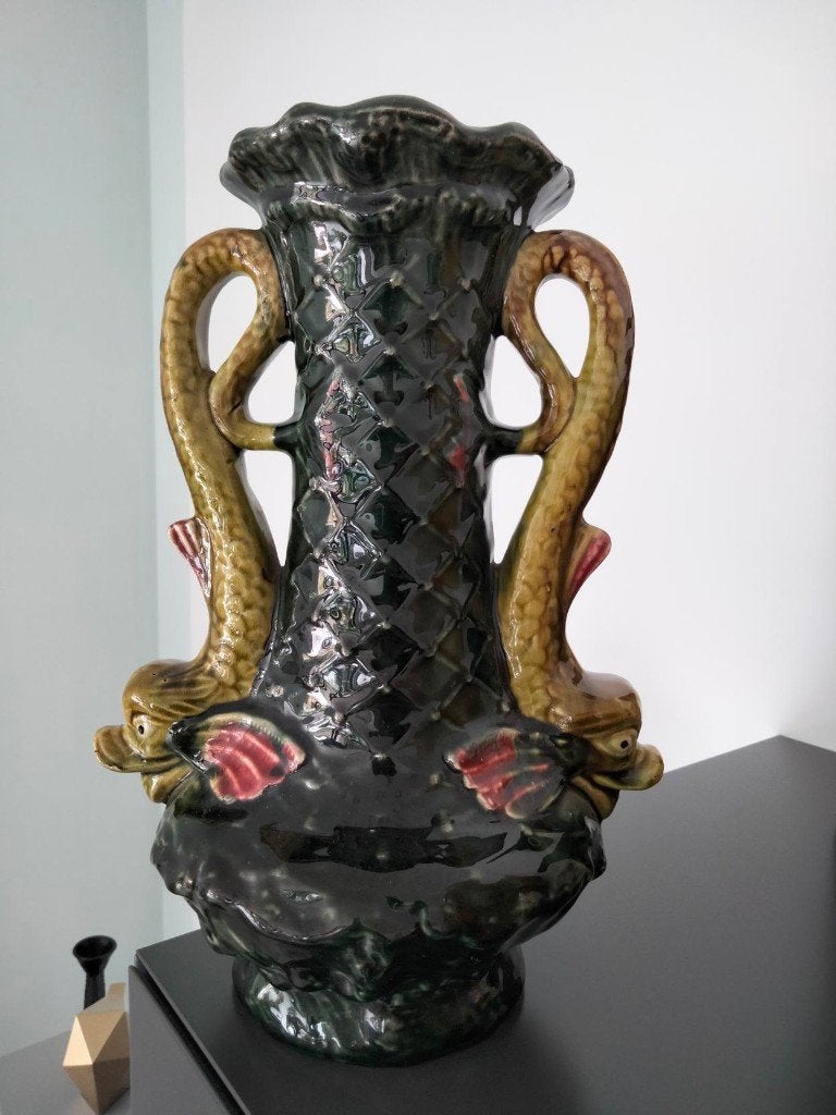 Art Nouveau Jugendstil vaas keramiek Majolika Hasselt ?, Antiek en Kunst, Ophalen of Verzenden