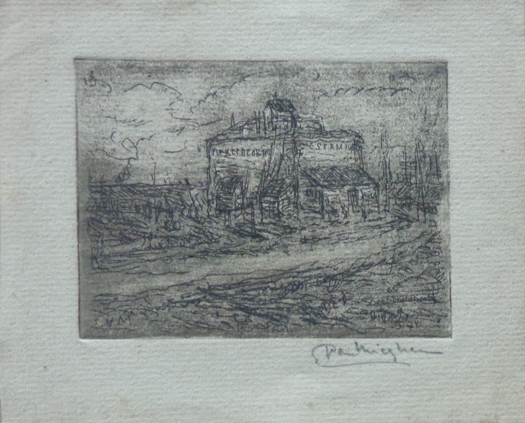 EUGEEN VAN MIEGHEM / ESTAMINET / ZW-W ETS / 11x14cm / SIG, Antiquités & Art, Enlèvement ou Envoi