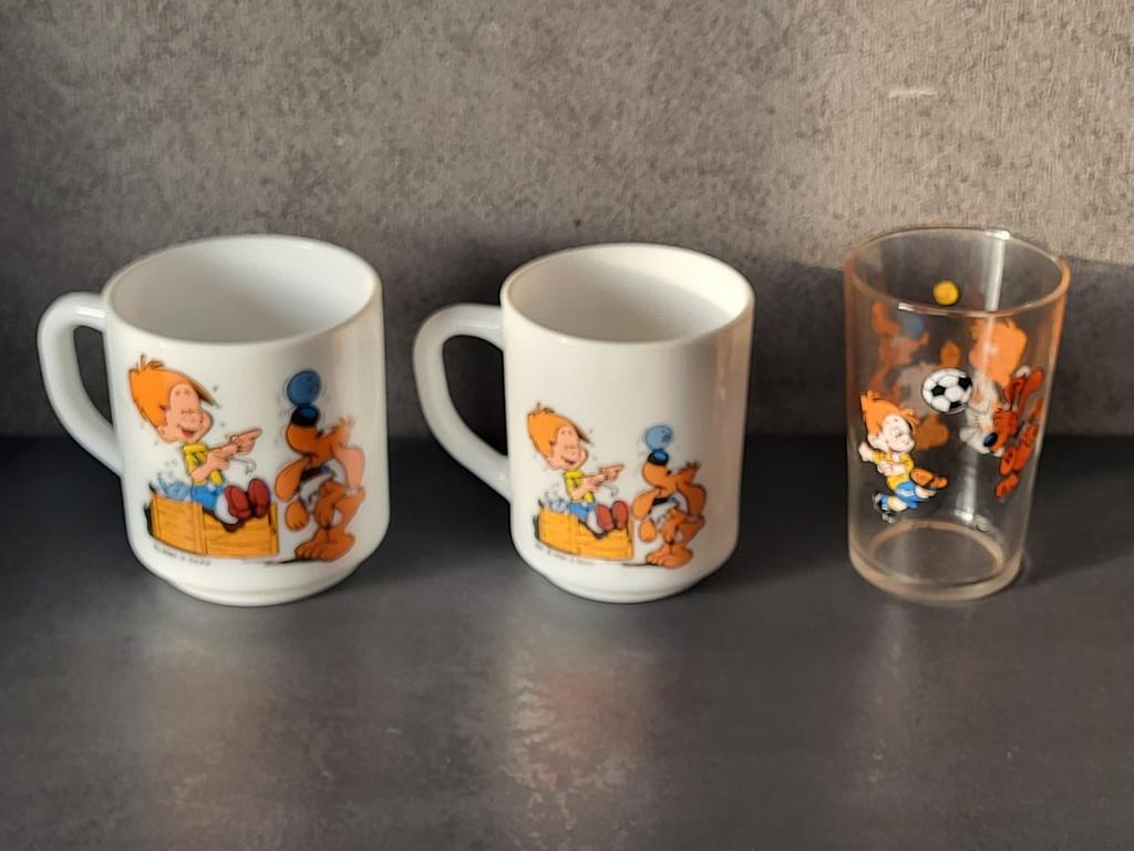 Boule & Bill - Lot 2 mugs Arcopal + 1 verre, Ophalen of Verzenden, Overige figuren, Gebruikt, Gebruiksvoorwerp