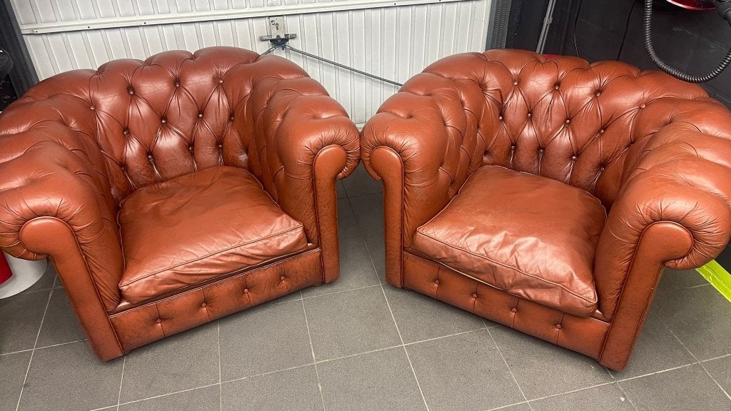 2 Fauteuils Chesterfield Oxblood England, Enlèvement, Utilisé, Cuir