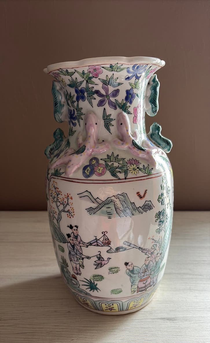 Antieke Chinese Famille Rose vaas-Republiek-periode ca. 1920, Antiek en Kunst, Ophalen of Verzenden