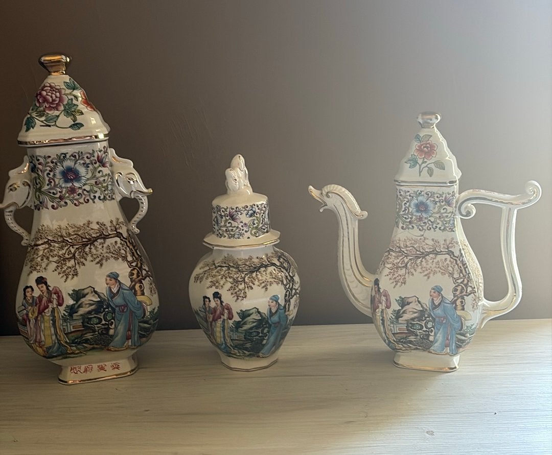 3-delig Vintage Italiaans Chinoiserie Kaststel 1960/70, Antiek en Kunst, Ophalen of Verzenden