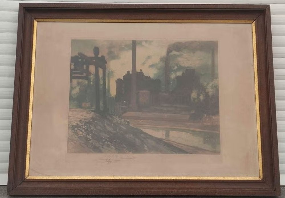 Gravure usine a ougree liège signe Victor mignot, Antiquités & Art, Enlèvement, Gravure