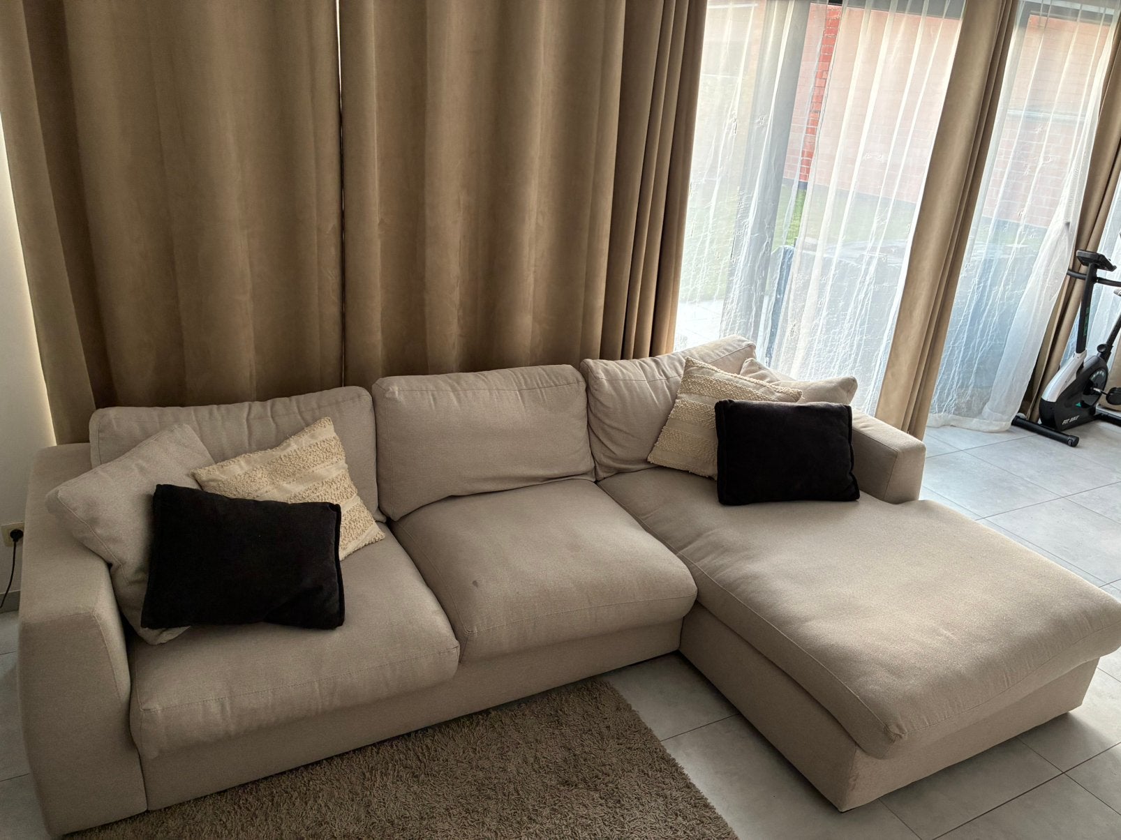 Siège en L beige — coussins inclus, Enlèvement, Utilisé, Tissus, Warm landelijk