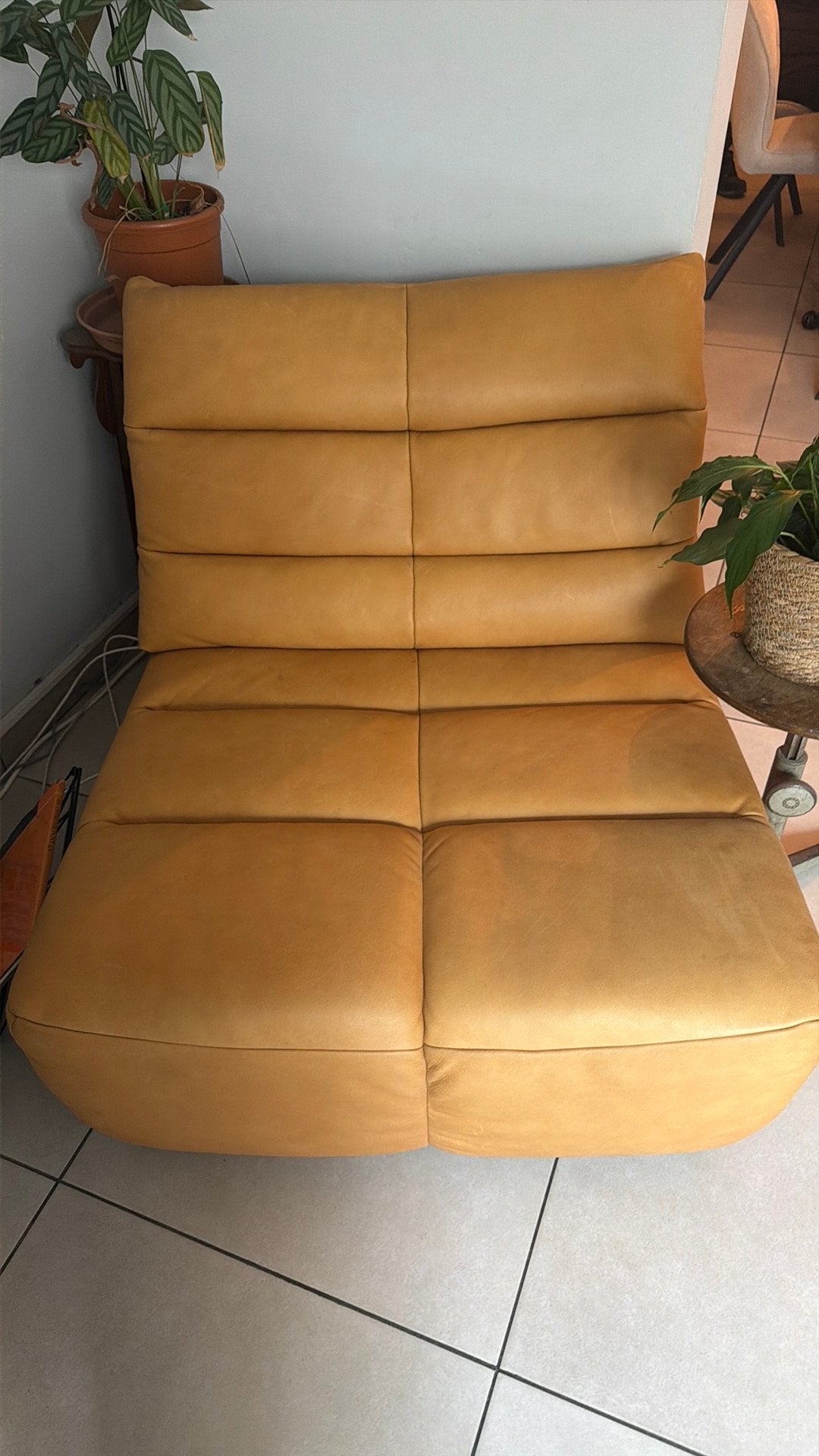 Vintage cognackleurige leren fauteuil / lounge stoel, Huis en Inrichting, Ophalen, Overige materialen, Gebruikt, Eenpersoons