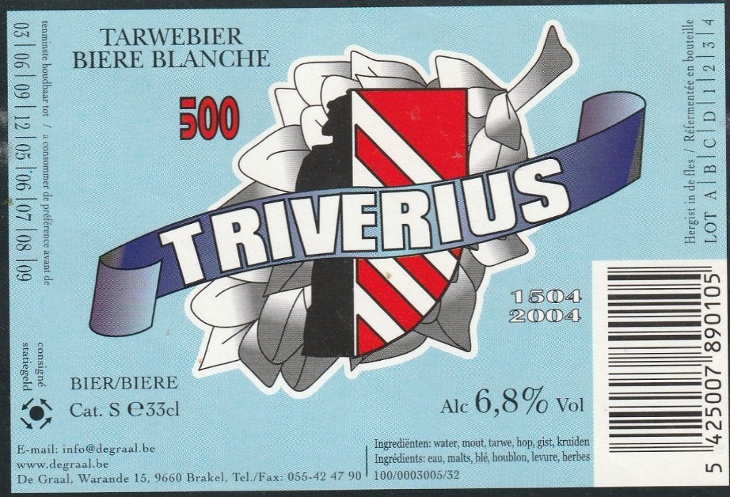bieretiket België De Graal Brakel : Triverius, Verzamelen, Verzenden, Zo goed als nieuw, Overige typen, Overige merken