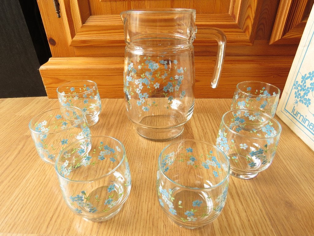 vintage ensemble carafe et 6 verres motifs veronica Luminarc, Overige merken, Vintage, Ophalen of Verzenden, Kom(men)