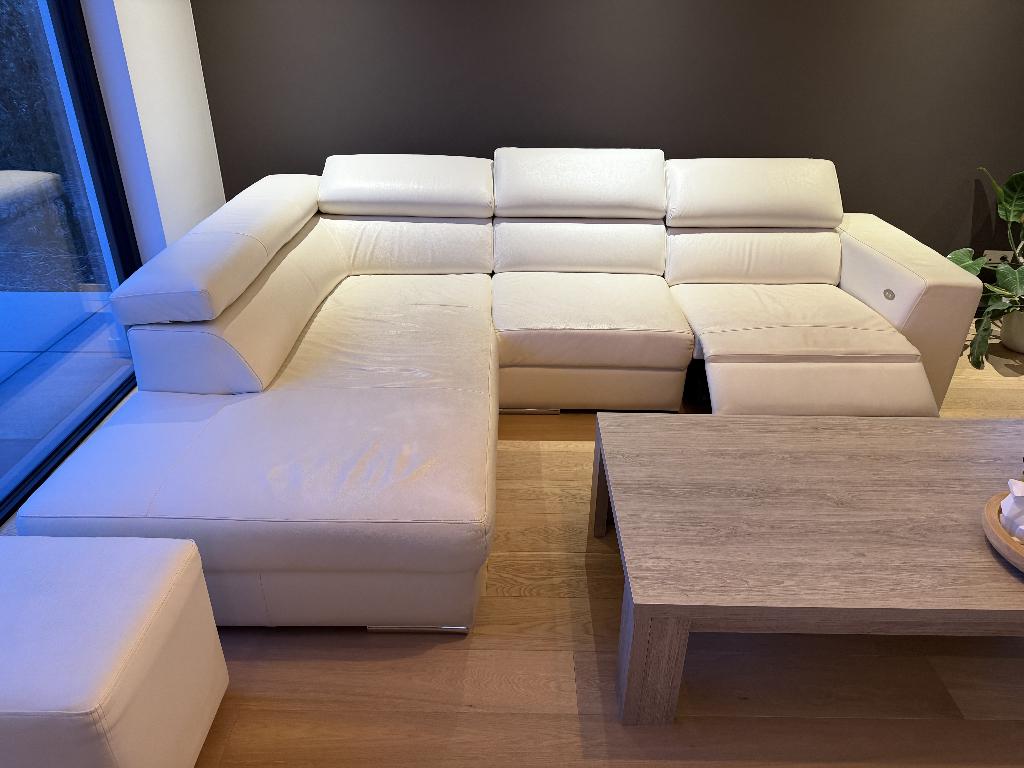 Lederen zetel longchaise, Huis en Inrichting, Ophalen, 250 tot 300 cm, Leer, Zo goed als nieuw