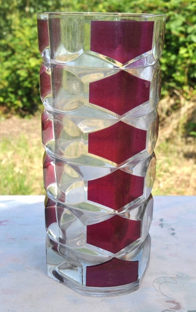 vase en verre bicolore triangulaire arrondi, Enlèvement ou Envoi