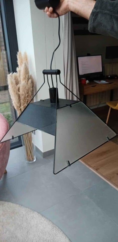 Vintage hanglamp Trapezio, Huis en Inrichting, Lampen | Hanglampen, Zo goed als nieuw, Glas, Metaal, Ophalen
