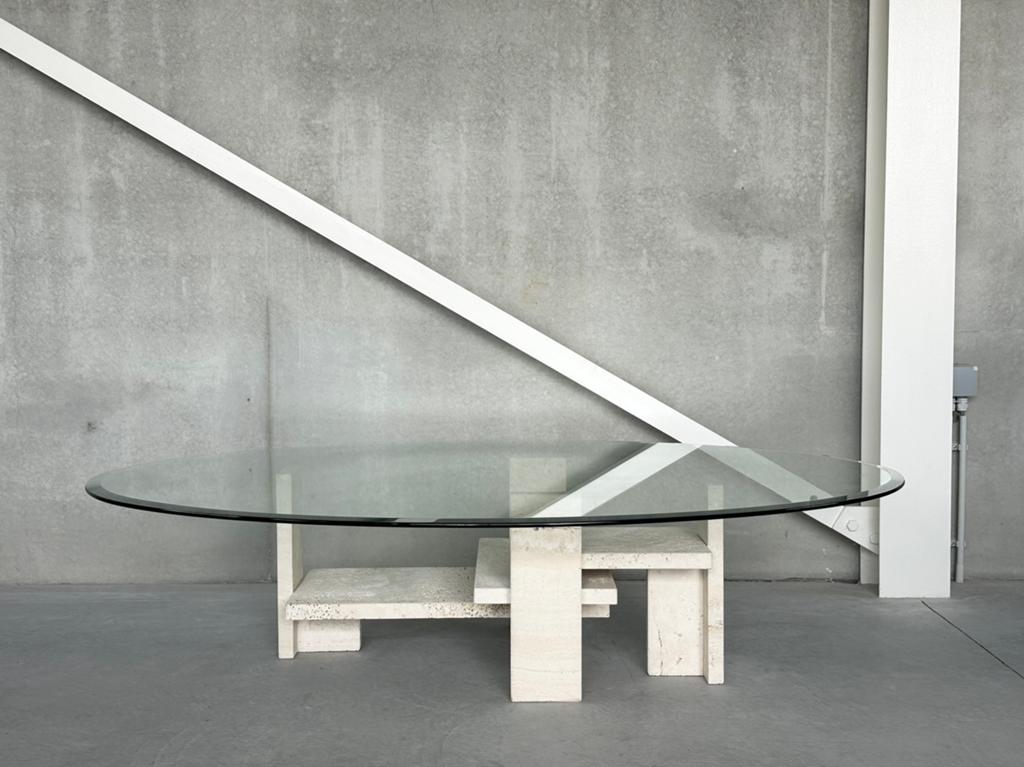 Vintage travertine coffeetable by Willy Ballez, Antiek en Kunst, Ophalen