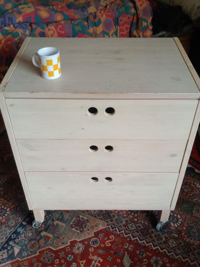 Commode en bois sur roulettes (52x75x88), 3 ou 4 tiroirs, 25 à 50 cm, Moins de 100 cm, Enlèvement
