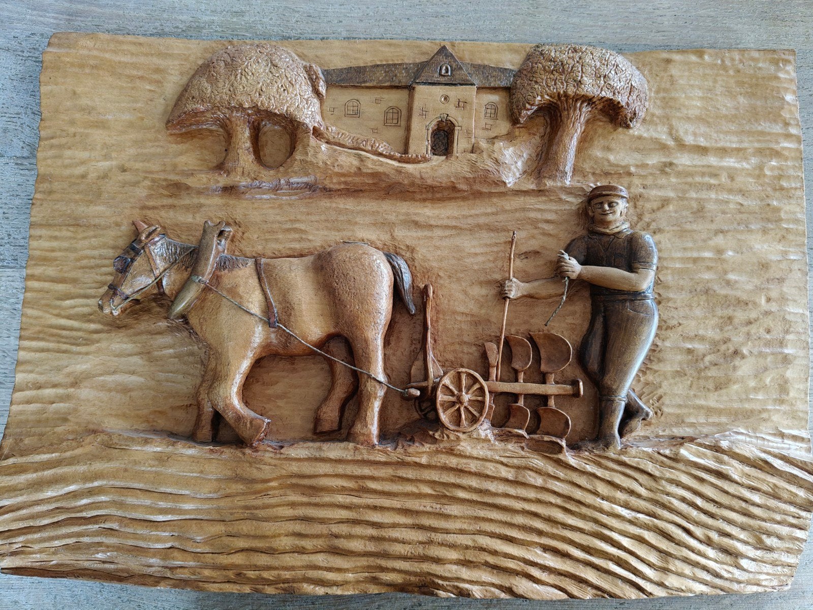 Zelfgemaakt houtsnijwerk door mijn grootvader, Antiek en Kunst, Ophalen, Houtsnijwerk, Scène