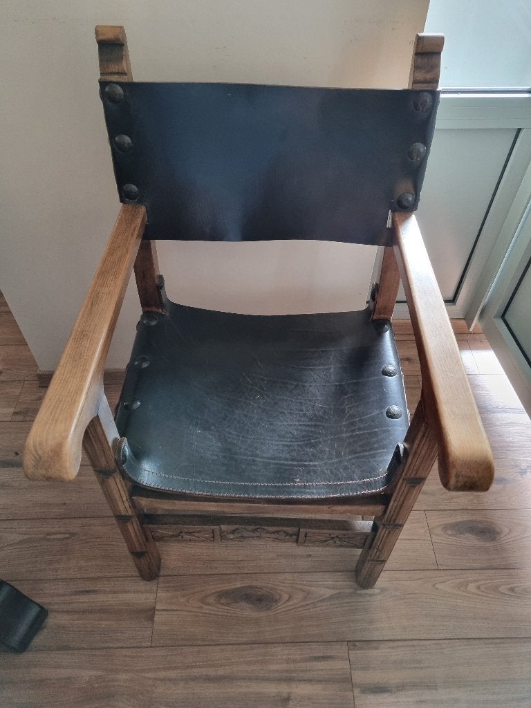 Houten Lederen Stoel te KOOP, Ophalen