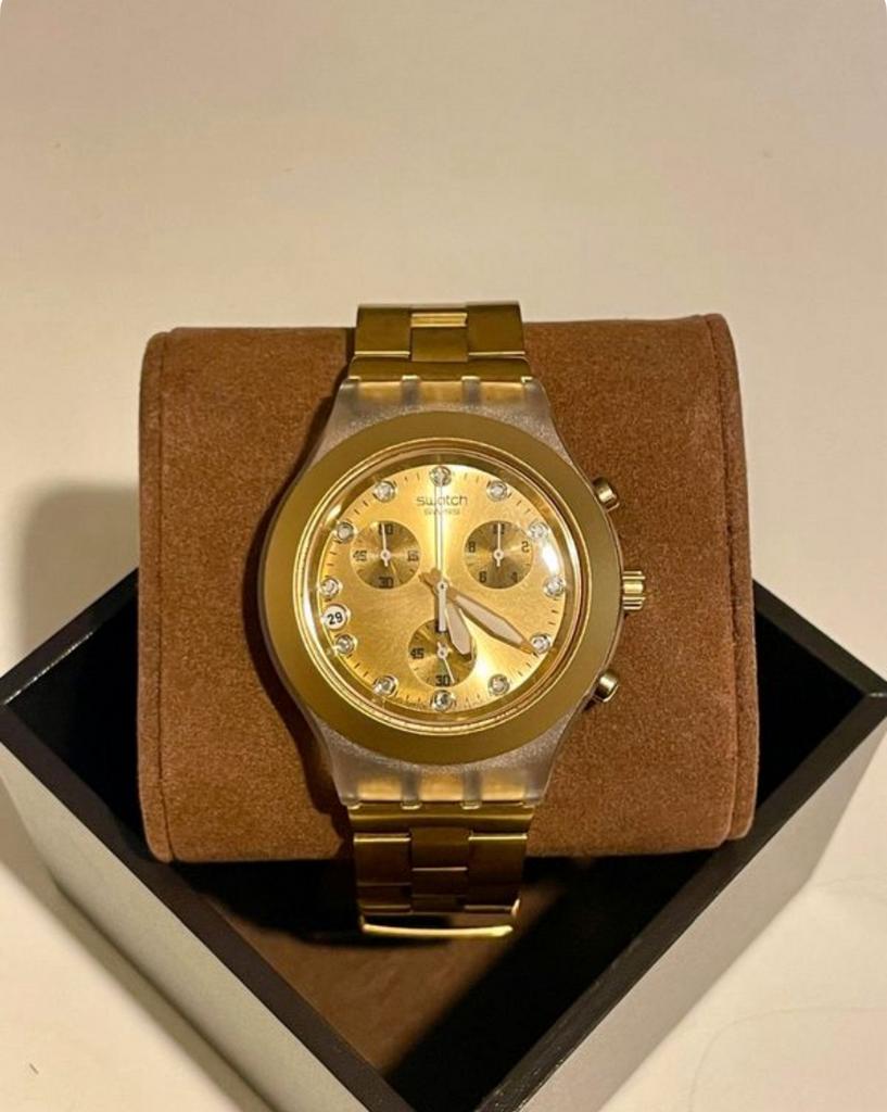 Swatch Irony Diaphane Gold Swiss Quartz Chronographe, Enlèvement ou Envoi, Comme neuf, Swatch