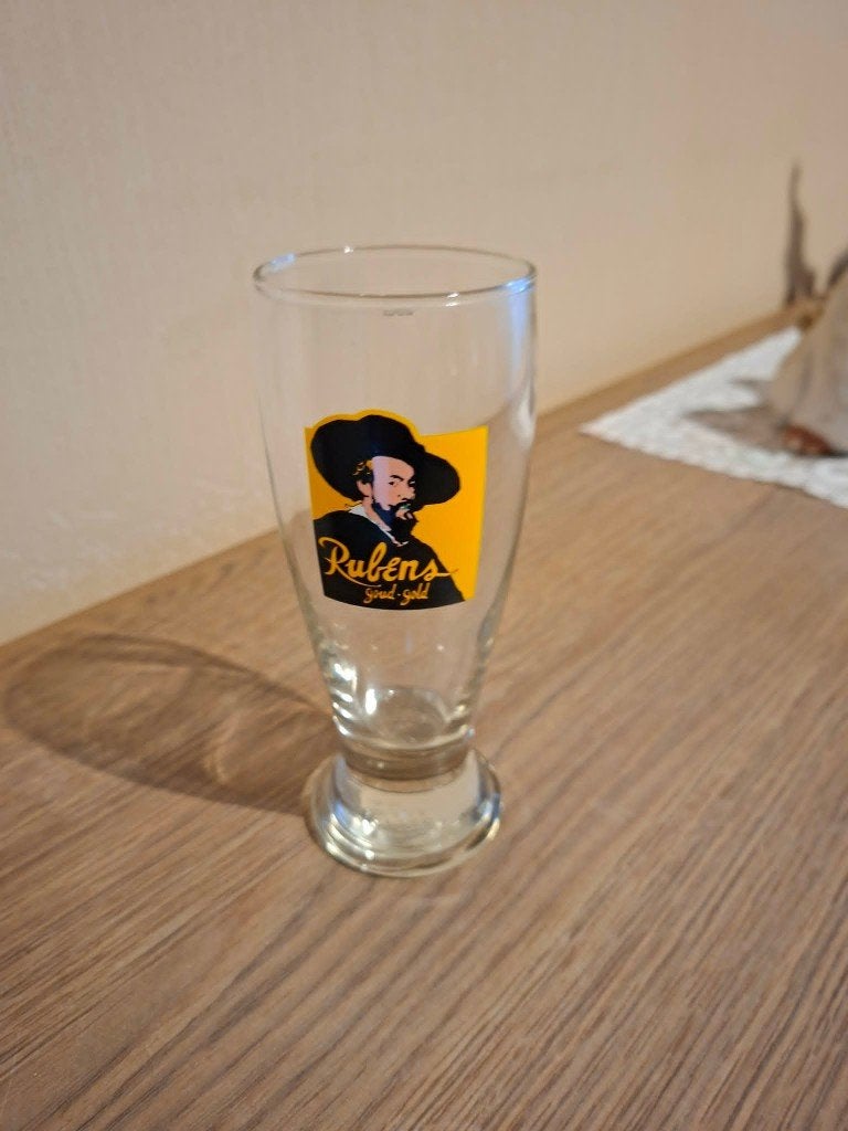 Vintage Belgisch bierglas / Rubens goud, Ophalen of Verzenden, Zo goed als nieuw, Bierglas