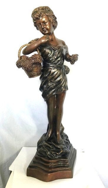 Antiek Bronzen beeld Eugène Marioton fruitverkoopster 💎😍👌, Art nouveau, Brons, Beeld, Gemerkt