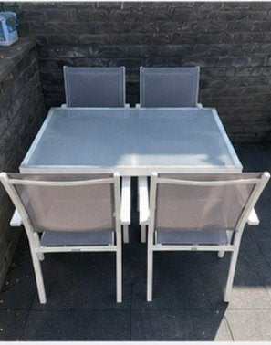 Table et 4 chaises de jardin, Enlèvement, Comme neuf, Aluminium