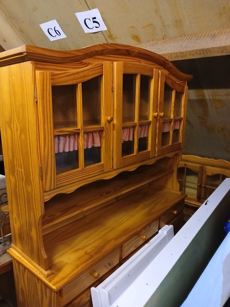 Buffet vaisselier en pin massif à deux corps, Maison & Meubles, 25 à 50 cm, Buffet campagnard, 100 à 150 cm, Enlèvement