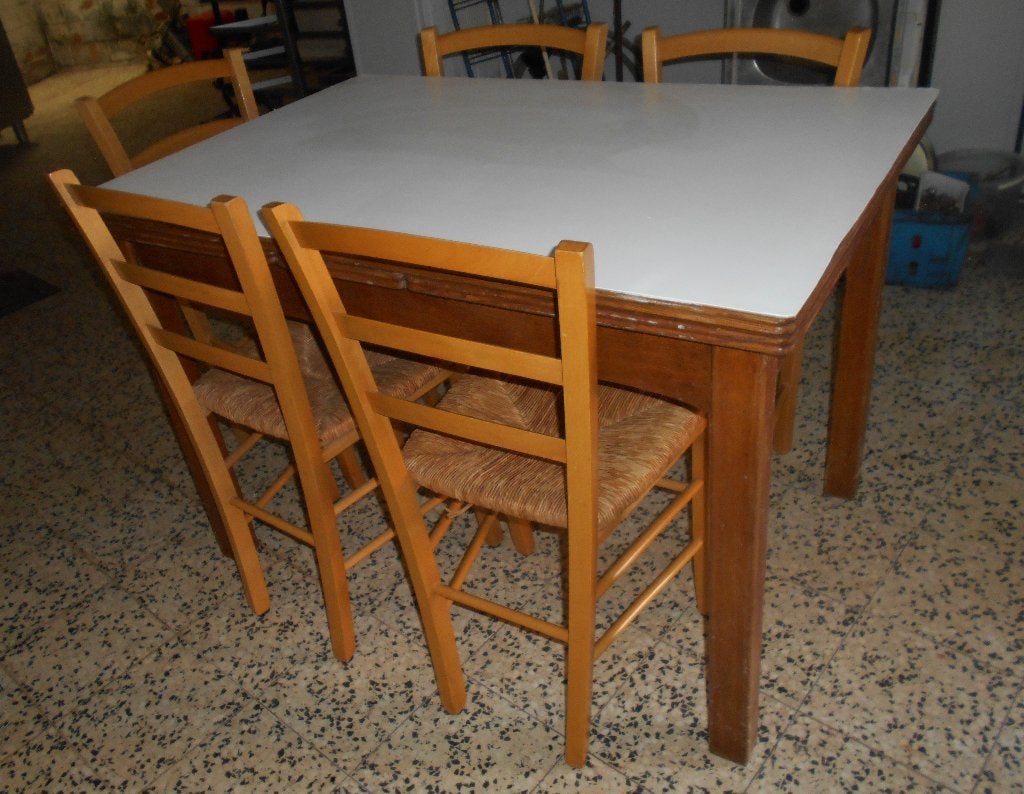 URGENT TABLE EN BOIS + RALLONGES + 5 CHAISES PAYSANNES, Enlèvement