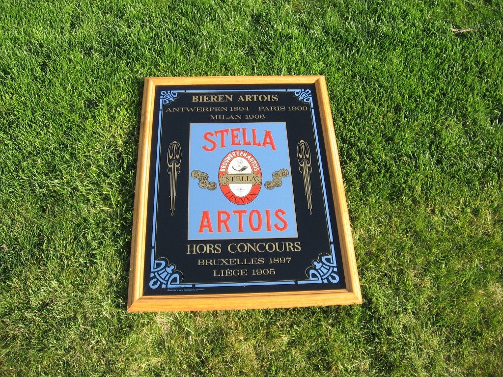 Miroir de café Stella Artois noir., Enlèvement, Utilisé, Panneau, Plaque ou Plaquette publicitaire, Stella Artois